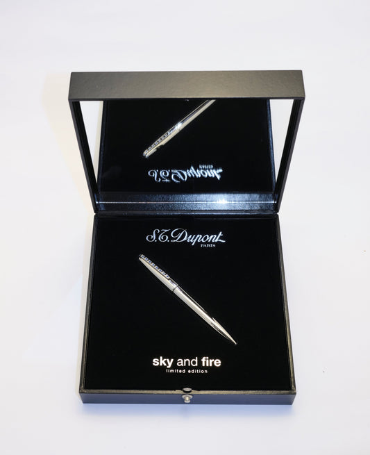 Penna Dupont in argento con pietre azzurre