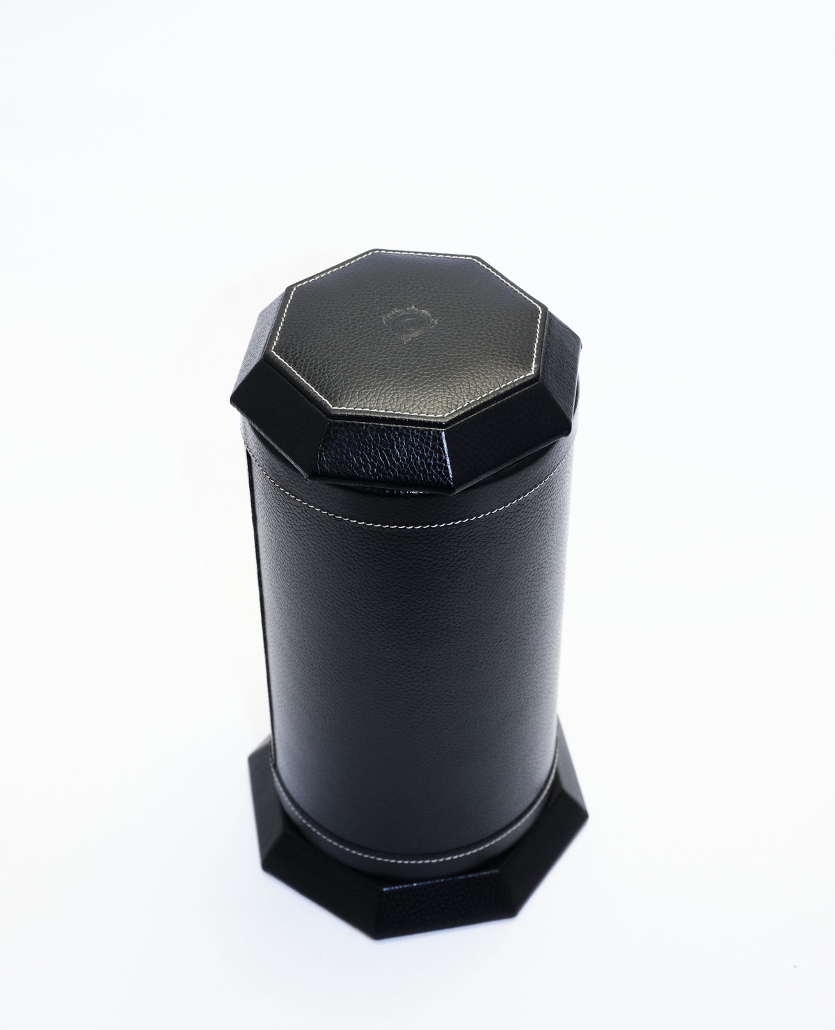 Humidor per sigari cilindrico Cartujano rivestito in pelle nera