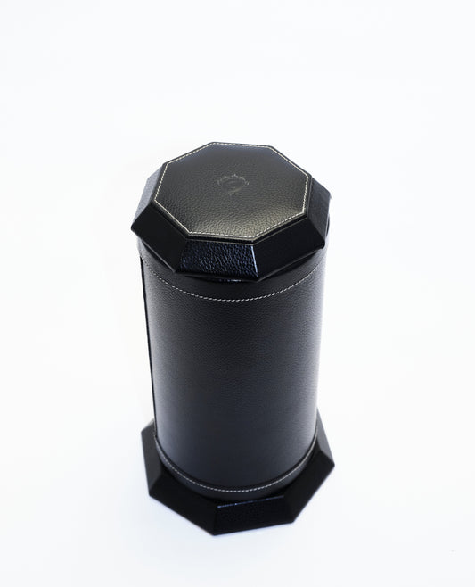 Humidor per sigari cilindrico Cartujano rivestito in pelle nera