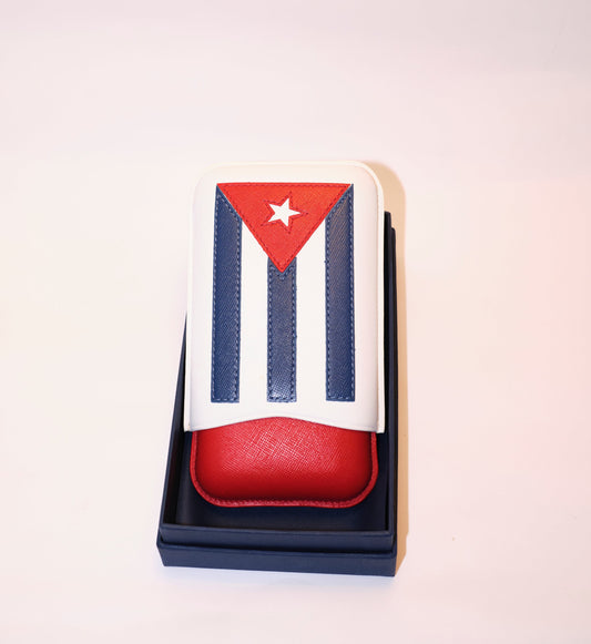 Porta sigari Cartujano in pelle con bandiera cubana